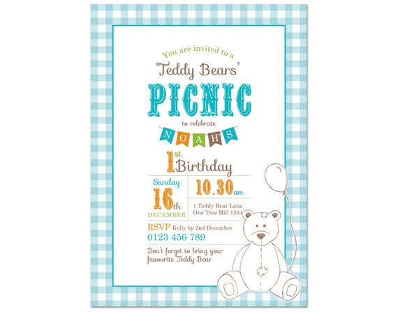 Printable Custom Birthday Party Invitation Template - Teddy Bears Picnic Il_570xn