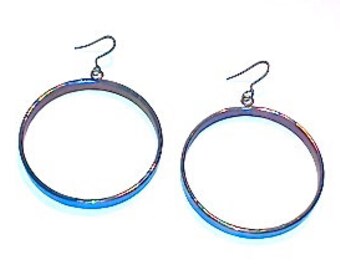 2.25 inch Blue/Purple Titanium Hoop Earrings
