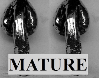 Mature HUGE Ball Sac 1" Penis Earrings Solid Sterling Silver Free Domestic Shipping