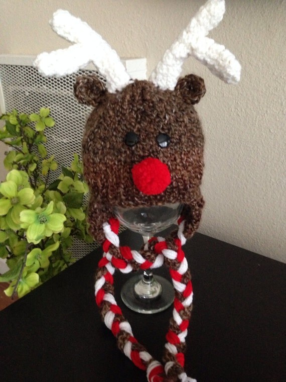 Knit Holiday Christmas Reindeer Hat Rudolph by designbycboutique