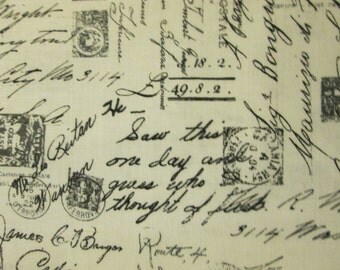 Vintage Paris Scrip Post Marks Cotton Fabric Fat Quarter Or Custom Listing