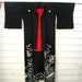 Formal Japanese Silk Kimono, black with embroidered cranes, sz M