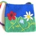Felt bag/tote "Flower Meadow", pure wool, knitted, felted, floral, sky blue, green, poppy, daisy, bellflower, rainbow, OOAK, one of a kind