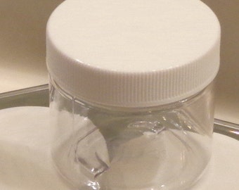 2 oz. PLASTIC PET JARS (Quanitites available!) Set of 4 Sturdy Empty Containers - White or Black Lids Available!