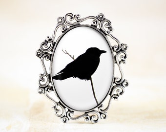 Crow Raven Brooch - Gothic Brooch, Raven Jewelry, Crow Brooch, Silver Bird Jewelry, Bird Silhouette Jewelry, Gothic Crow Jewelry