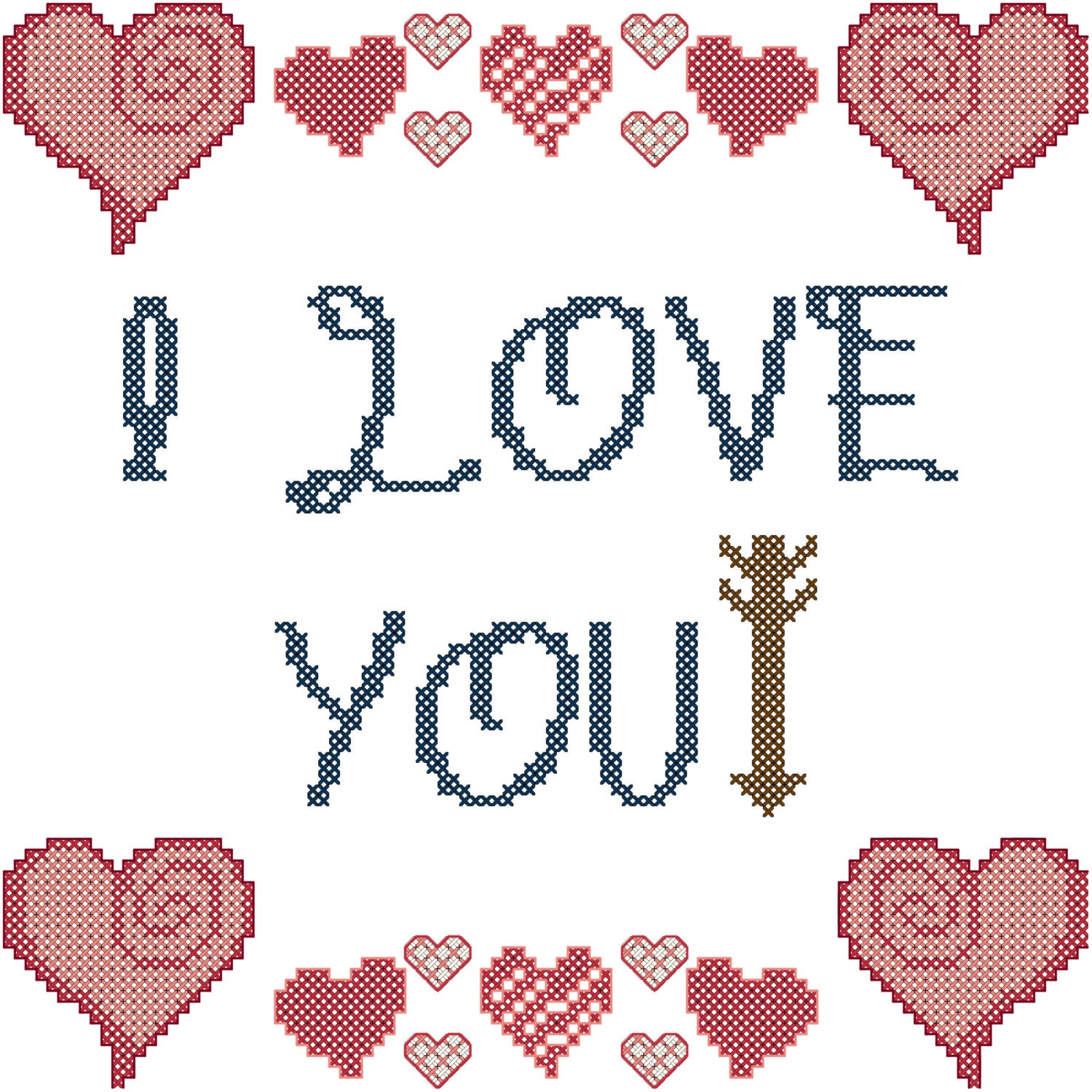 Valentines Day Cross Stitch Pattern/I Love You Cross Stitch