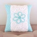 aqua pillow cover 12 X 12 AQUA ROSE vintage chenille turquoise cushion cover shabby white cottage style