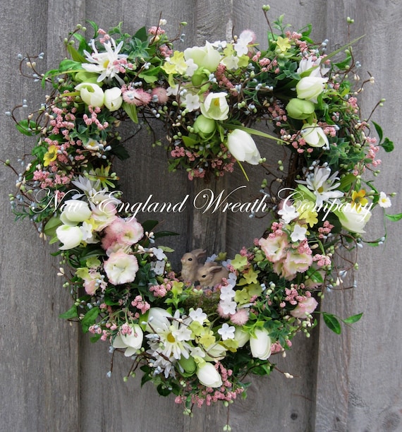 Easter Wreath, Heart Wreath, Spring Wreath, Bunnies, Garden, Summer Wreath, Nursery Decor, Mother's Day Gift, Designer Wreath