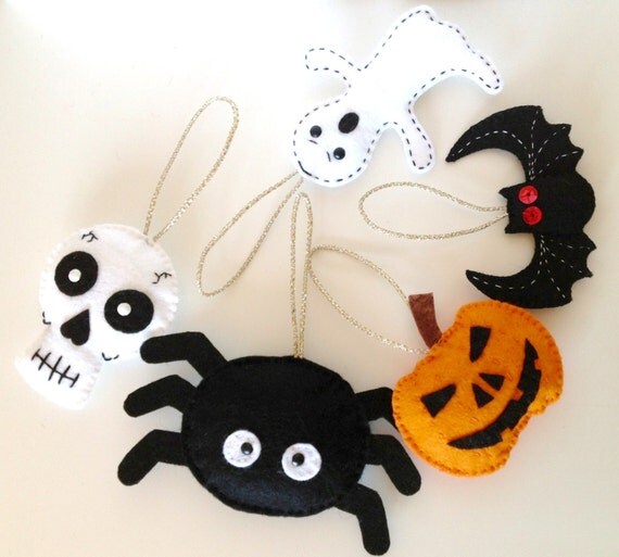 Set of 5 Felt Halloween Ornament Halloween Decoration Felt