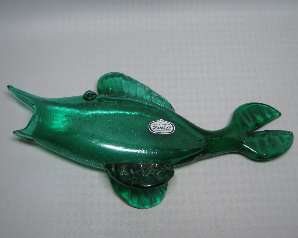 RAINBOW glass fish green color and crackle finish original