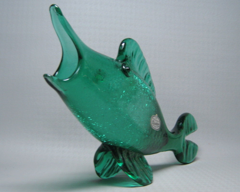 RAINBOW glass fish green color and crackle finish original