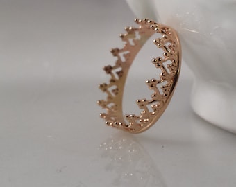 14k SOLID Gold Crown Ring - Filigree Stack Ring- Style 2