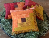 Fall Colors Log Cabin Decorative Pillows - Tucks - Bowl Fillers - Autumn - Leaves - Red - Orange - Gold - Quilted - Primitive Home Decor