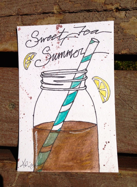 SALE- Original 4x6 Sweet Tea Summer Mason Jar Illustration SALE- Original 4x6 Sweet Tea Summer Mason Jar Illustration