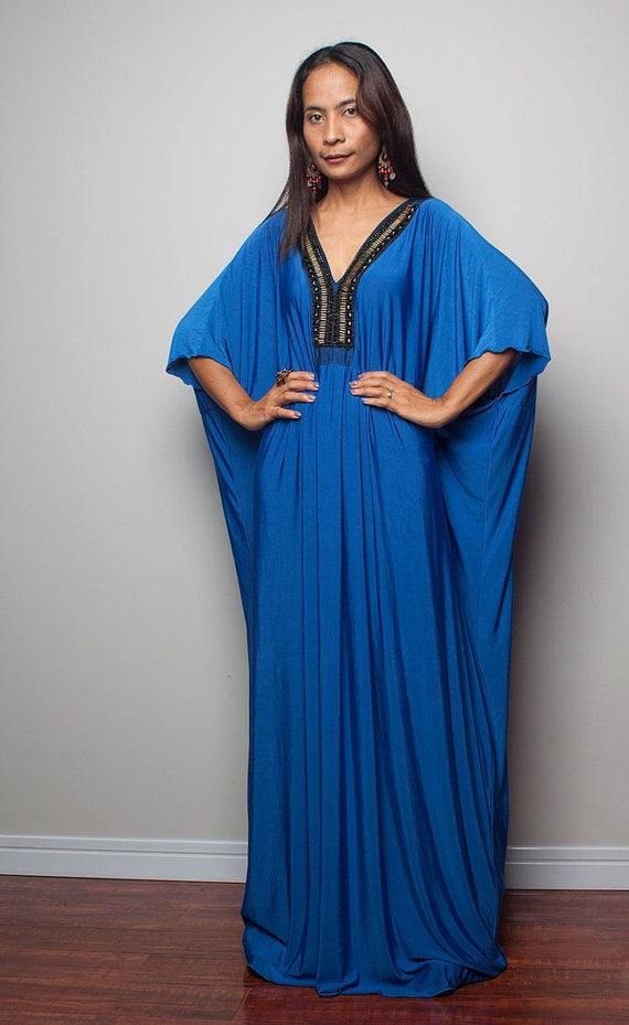 Kaftan Maxi Dress Blue Kimono Maxi Dress: Elegant by Nuichan