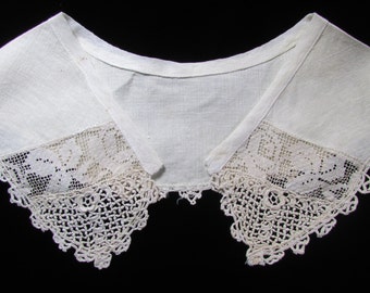 Vintage Lace and Linen Collar, Antique Lace, Antique Collar, Grandmom's Lace, Vintage Filet and Irish Lace Collar