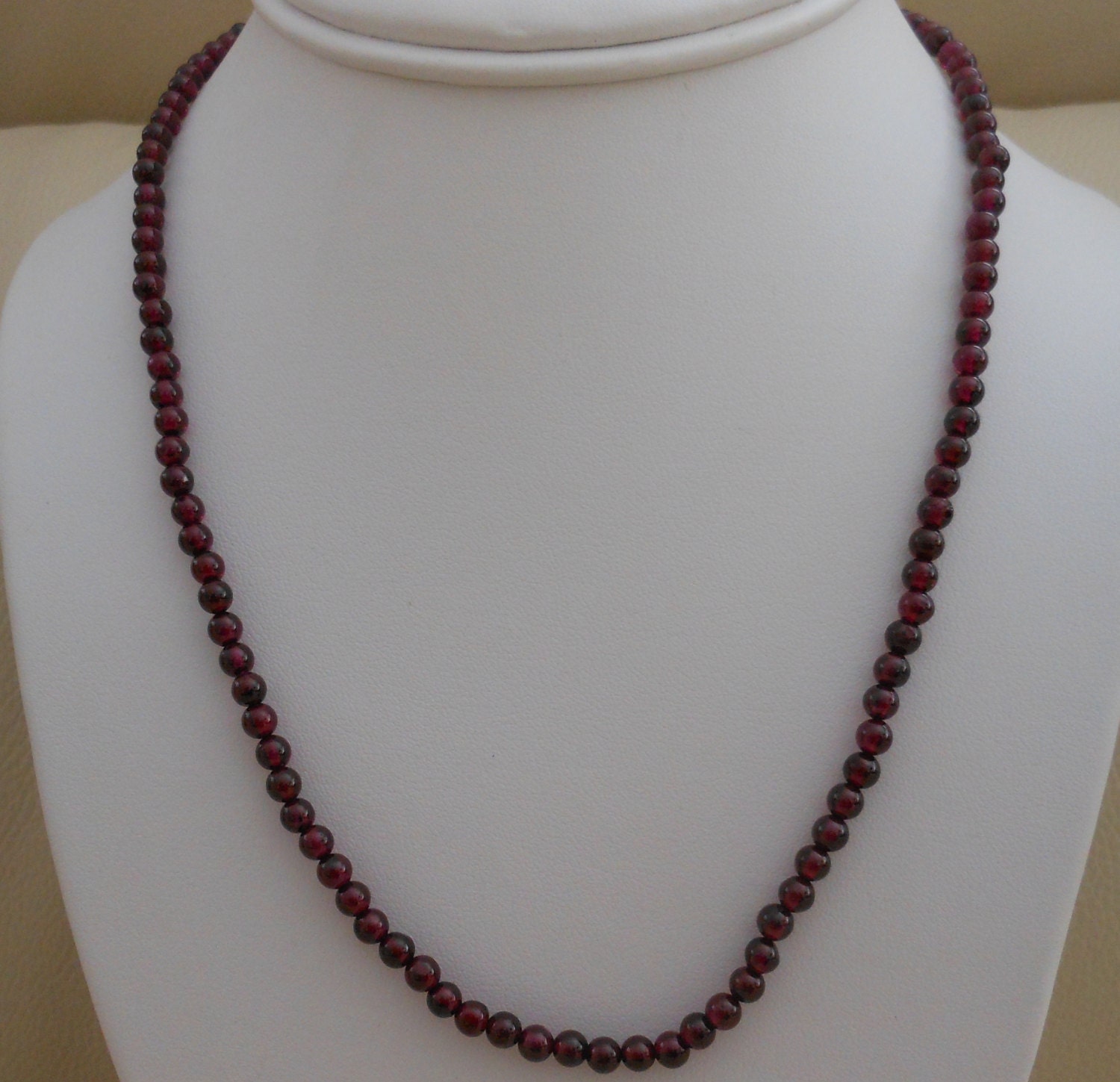 4mm Garnet Round Bead Necklace by VeeAarCreations on Etsy
