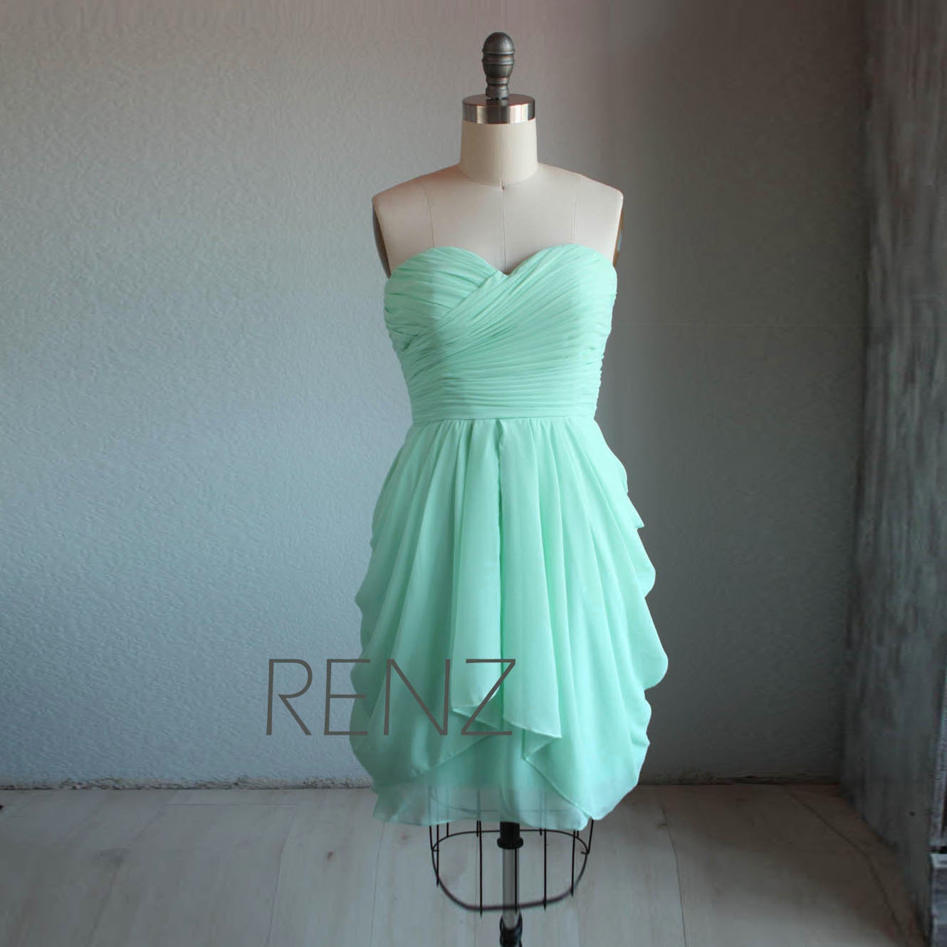 Bright Mint Bridesmaid Dress Short Wedding Dress Strapless