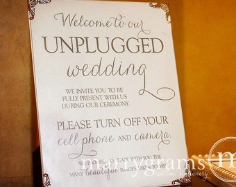 Unplugged Wedding Ceremony Sign Sign - Turn Off Cell Phone Signage - Matching Table Numbers - Wedding Guest Card SS01