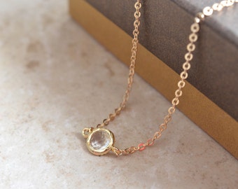 10% OFF, Delicate Crystal Gold Necklace, Crystal necklace, Wedding necklace, Bridal jewelry,Tiny necklace,Solitaire necklace,Clear necklace