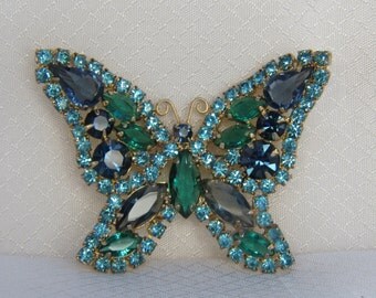 Stunning Juliana Blue Rhinestone Butterfly Brooch, Delizza and Elster Juliana