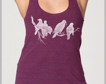 Ladies Vintage Birds Racerback Tank Top Block Style Print American Apparel Women's Workout eco tank summer clothes