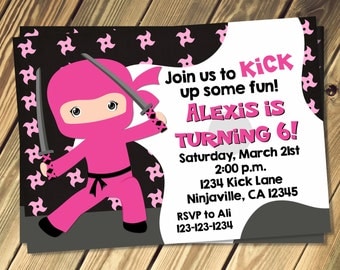 Girls Ninja Birthday Invitation Print Your Own