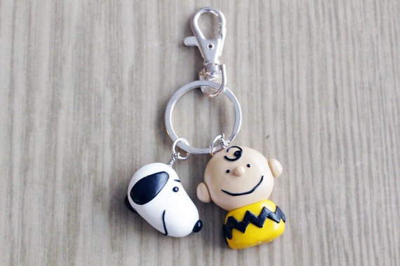 Items similar to Snoopy and Charlie Brown Polymer Clay Keychain on Etsy