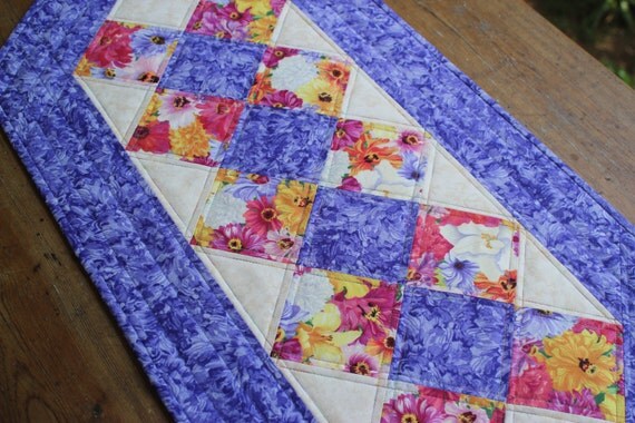 Floral Table Runner Spring Summer Table Topper by RedNeedleQuilts