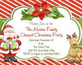 Santa Christmas Party Invitation with Reindeer Printable Design Il_170x135