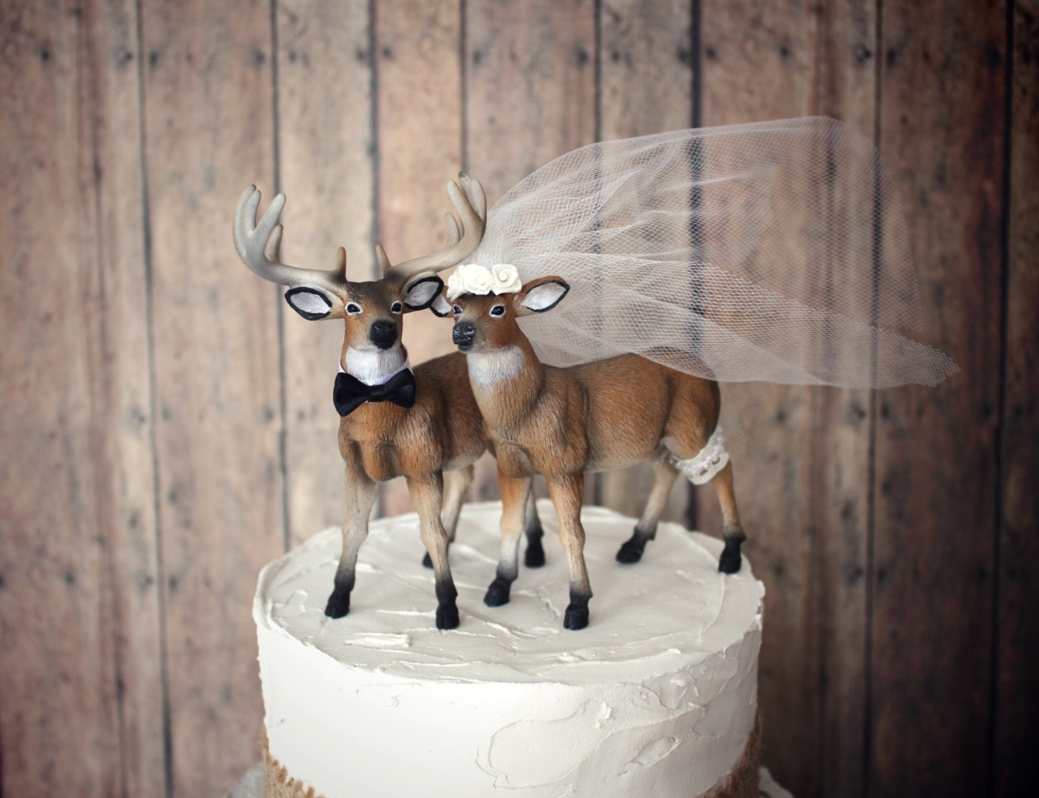 Ivory bridedeer wedding cake topperbride and groombuck and