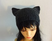 Cat Ears Hat Cat Beaie Chunky Knit Winter Accessories Animals Hat  cat ears hat graphite black