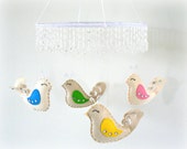 Bird mobile - baby mobile - yellow, blue, green and pink - nursery decor - MADE TO ORDER