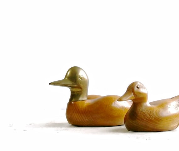 Two Vintage Duck Figurines Wooden Duck Decor by DairyFarmAntiques