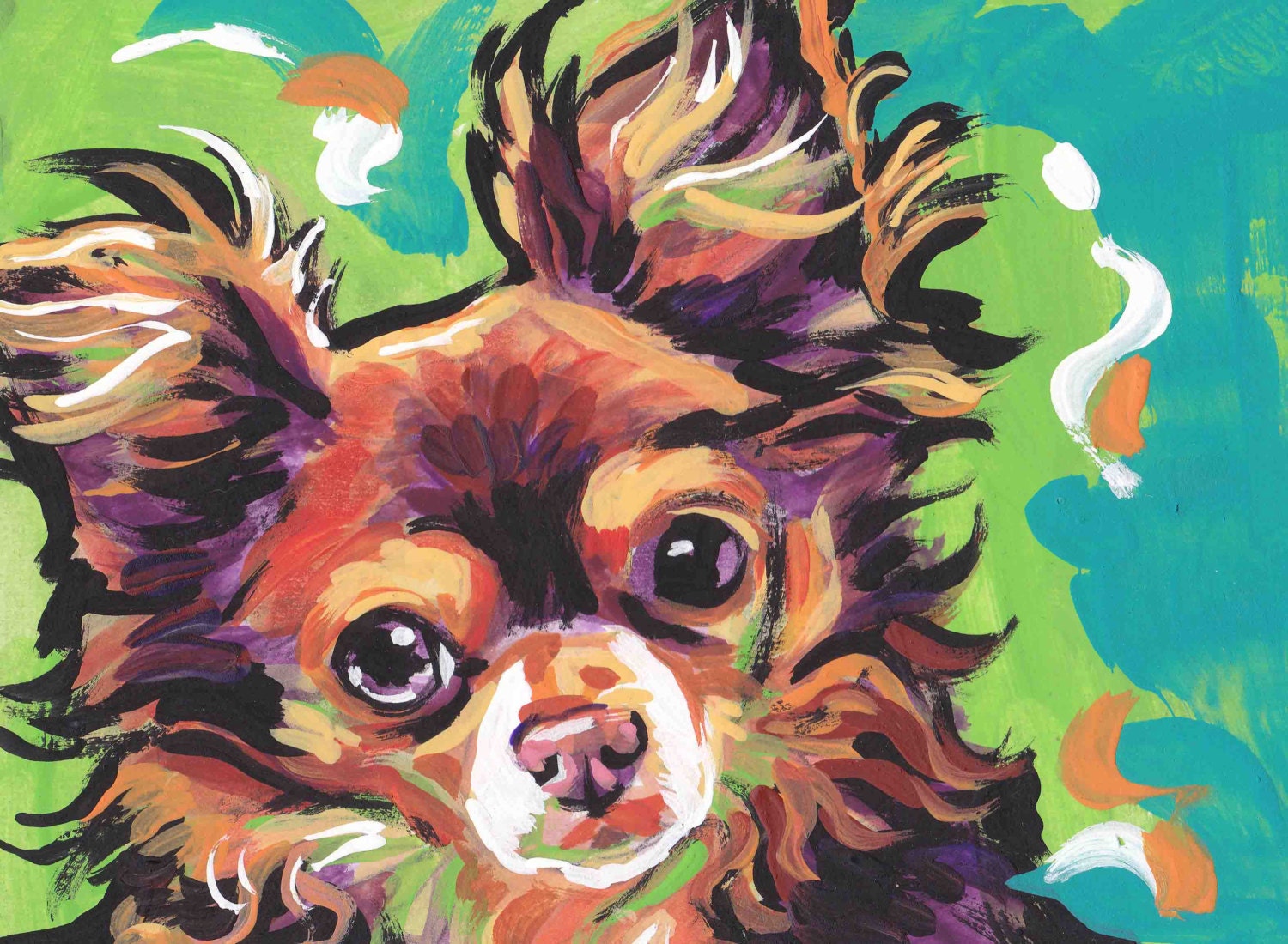 long haired Chihuahua portrait modern Dog art print of pop dog