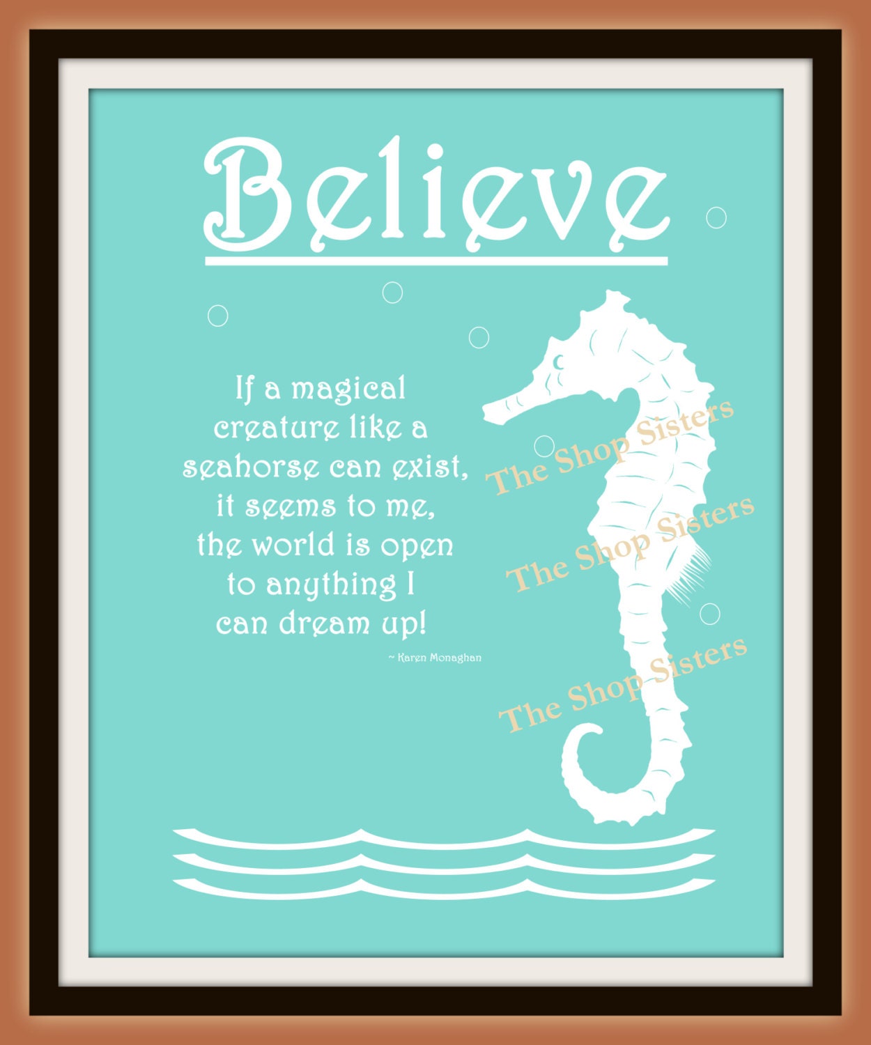 Seahorse Ocean Aqua Blue Green silhouette poem 8 x 10 Print