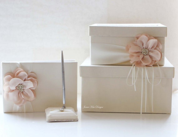 Wedding card box guest book and pen set Custom Made to