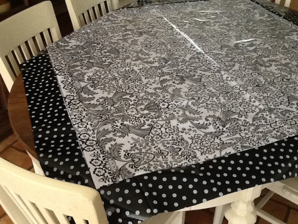 Beautiful Damask / Toile Black and White Oilcloth Tablecloth