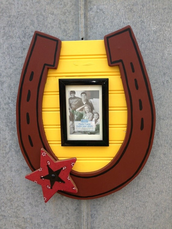 Cowboy wooden horseshoe picture frame with wooden by RustinRose