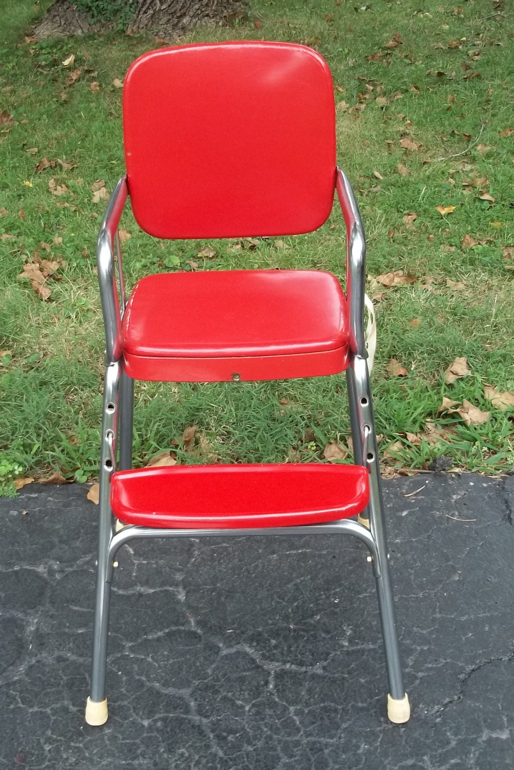 Vintage 1950s Cosco High Chair in Red Vinyl and Chrome White