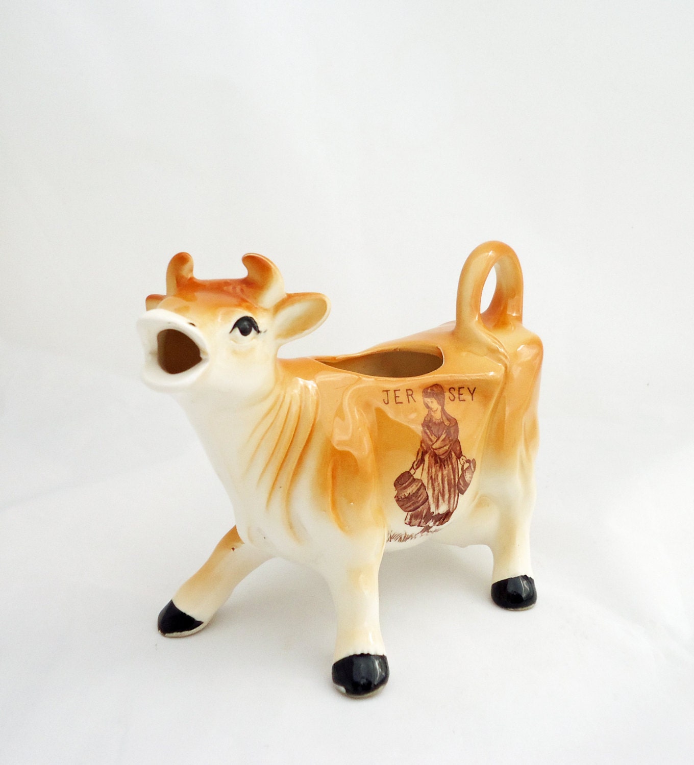 Vintage Jersey Milk Creamer Beige and Brown, Cow Milk Creamer, Jersey Cow Milk jug, UK Seller