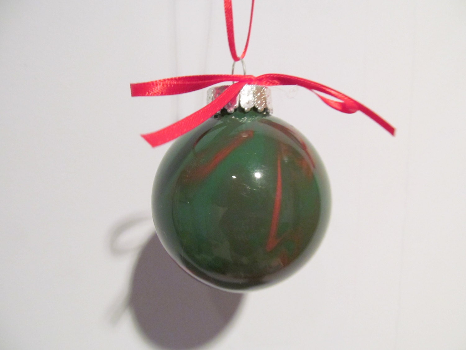 Small Green and Red Painted Glass Ornament