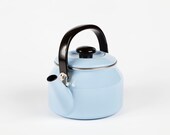 Blue Enamel Teapot 2 Quart Siam Fuji Ware Thailand Vintage Kitchen
