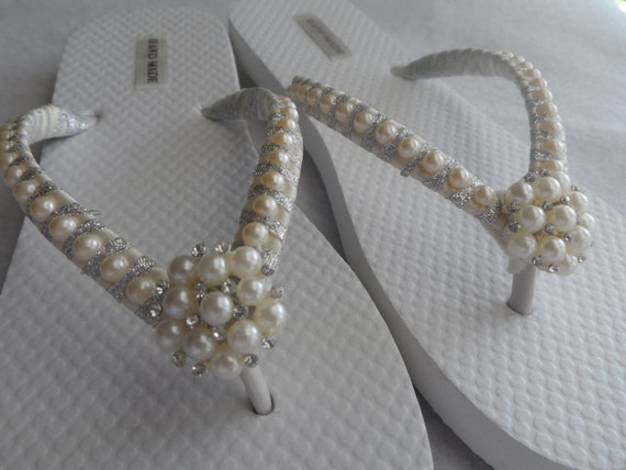 Bridal Ivory Flip Flops  Wedding Pearls Flip Flops  Rhinestone ...
