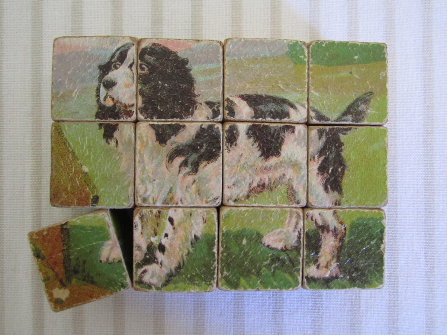 ANTIQUE jigsaw puzzle wood cube blocks animals six
