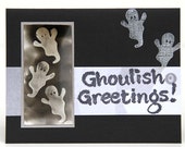 Halloween Ghosts Greeting Card, Black and White Ghoulish Greetings, Handmade Notecard, Spooky Fun Card