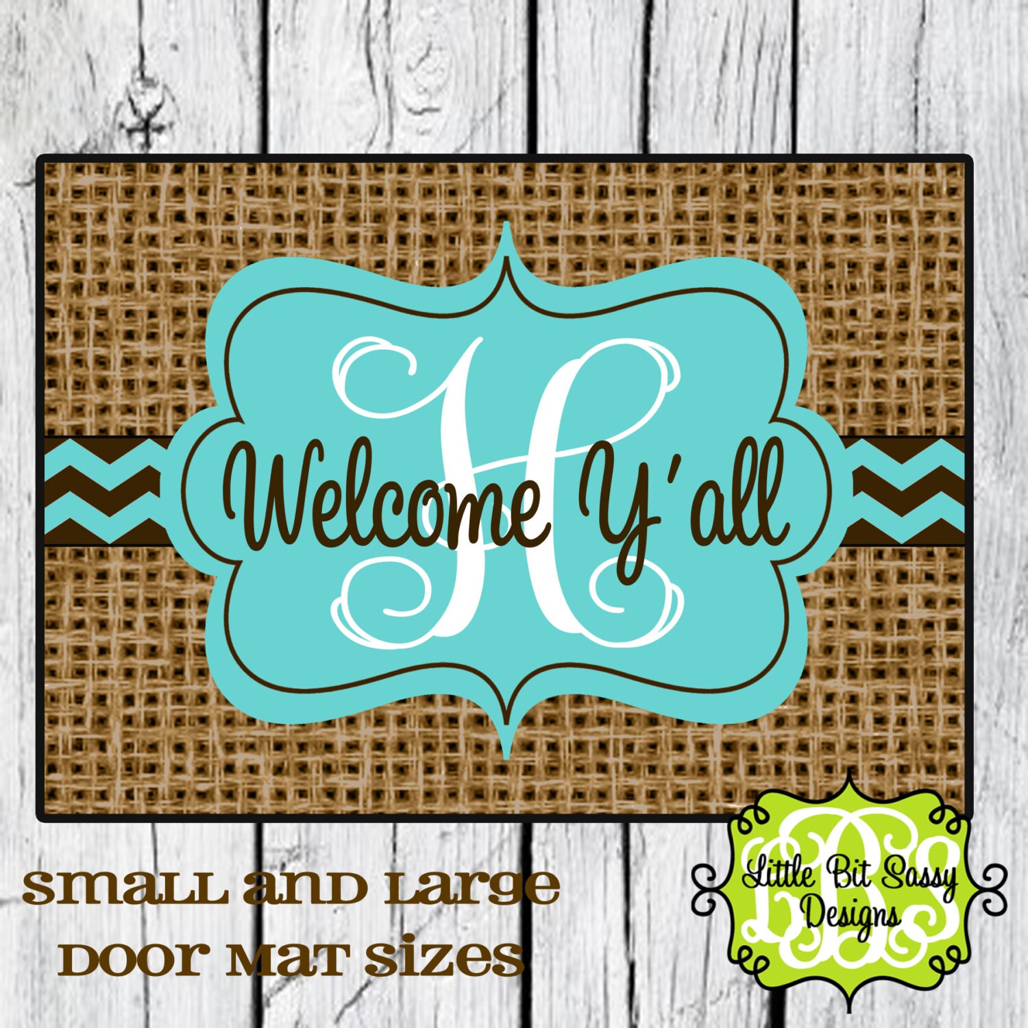 Burlap Inspired Chevron Door Mat Y'all