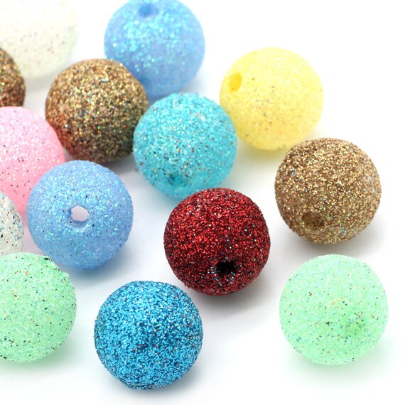 10 Round Glitter Beads Assorted Colors by HopscotchCraftSupply