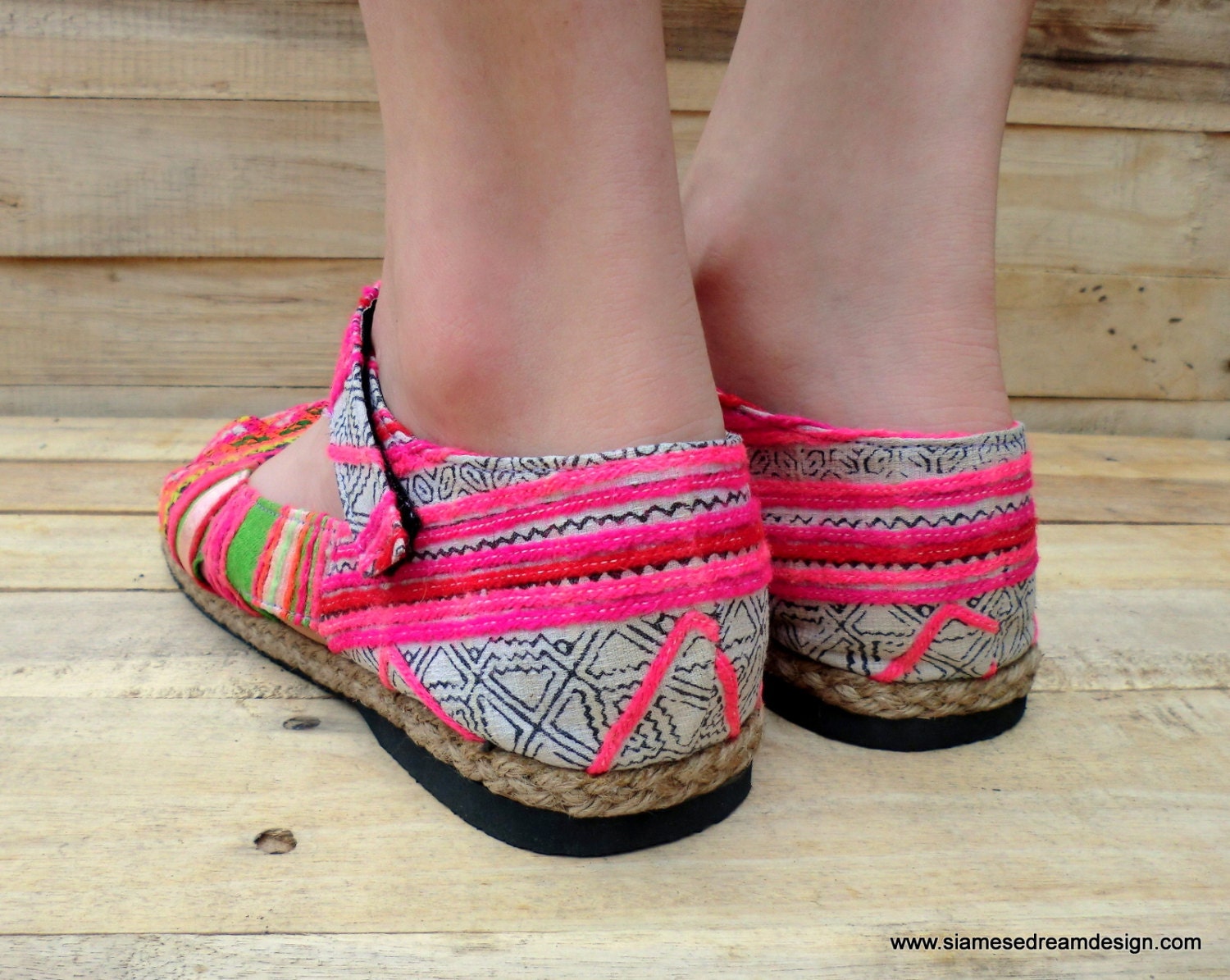 Hmong Embroidered Mary Jane Espadrille Pink Vegan Womens