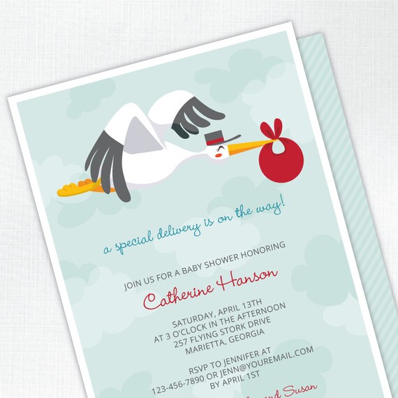 Special Delivery Stork Baby Shower Invitation - PRINTED - Printable file also available Il_570xn